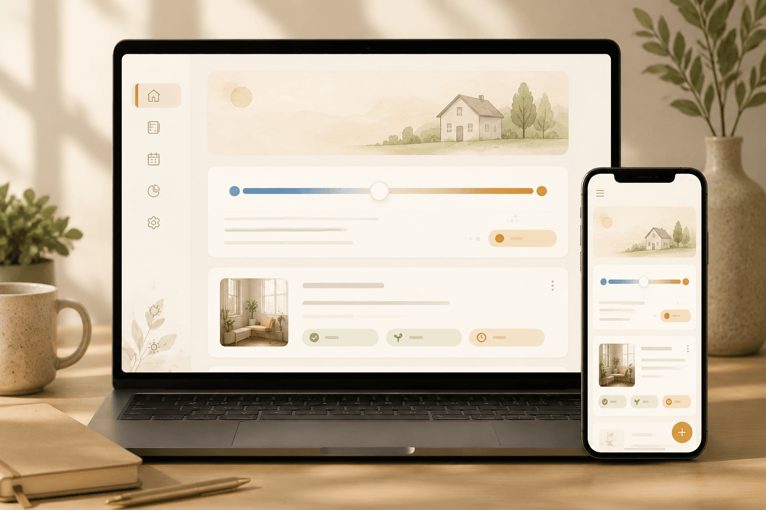 Preview of the triage journal on a laptop and phone with a soft concern meter