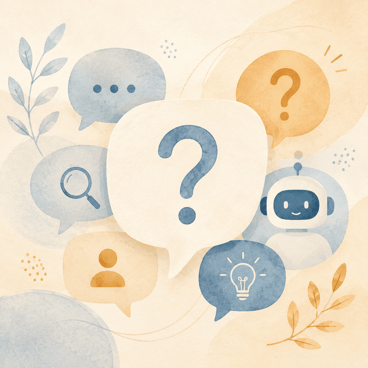 Soft overlapping speech bubbles representing common questions