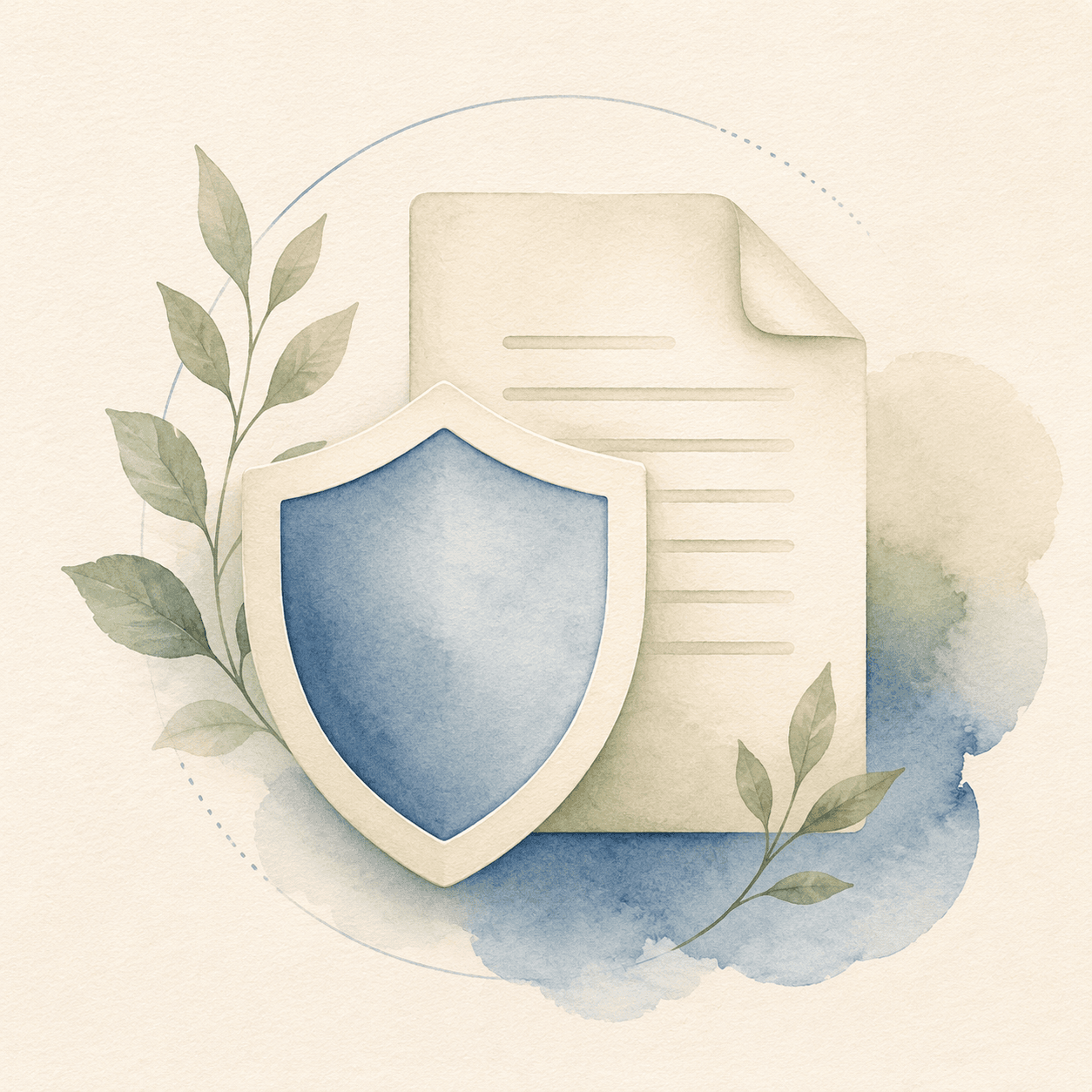 A soft trust and policy visual with a shield and document motif